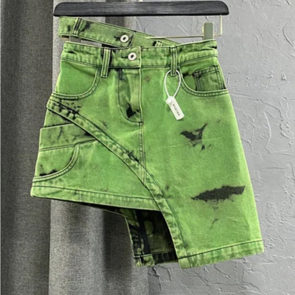 green asymmetrical skirt